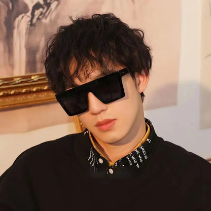 Classic White Gradient Square Sunglasses Women Fashion Retro Night Vision Drivers Goggle Men Big Frame Travel Cycling Eyewear